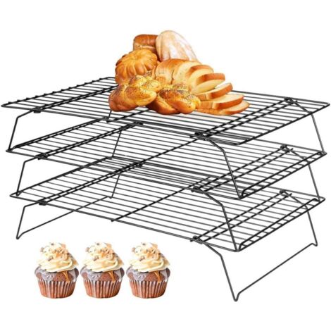 Ensemble de trois grilles de refroidissement empilables - 40 x 25 cm - Grille de refroidissement en acier inoxydable - Convient pour les biscuits, les cupcakes et les plats au barbecue (1/5)