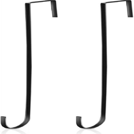 Crochet de porte en métal de 38 cm de long, crochet pour couronne florale, crochet pour serviette, convient à la décoration de porte (noir, lot de 2) (1/5)