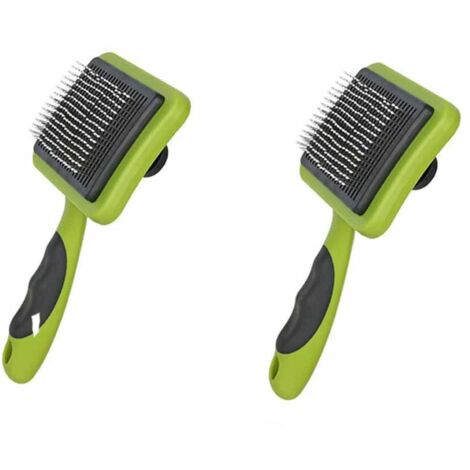 2Pcs-Brosse pour Chien et Chat, Autonettoyante Pour Animaux,Massage Soin Brosse pour Poils Longs et Courts Chien, Efficacement des Tomentose Sous-poil,Vert (1/5)