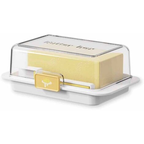 Récipient Coupe Beurre, Beurrier avec Couvercle Transparent, Coupe Beurre, Boîte de Stockage de Beurre Livré avec Cutter, Amovible, Convient pour Stocker le Beurre, Plastique Réutilisable, Blanc (1/5)