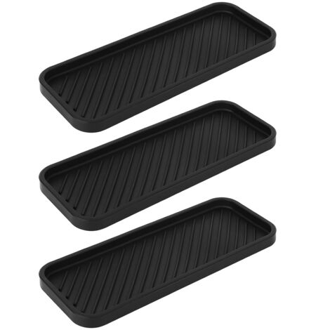 Ensemble de rangement pour lavabo en trois pièces, porte-éponge en silicone noir, plateau de lavabo, tapis de vidange antidérapant pour distributeur de savon, accessoires de salle de bain. (1/5)