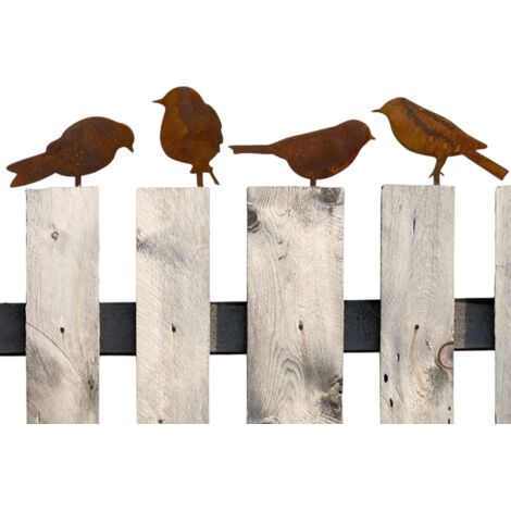 Décoration de jardin extérieure - Ornements de jardin - Oiseau en métal - Silhouettes décoratives - Décoration de portail - 4 oiseaux en fer forgé - Montage facile - Résistant et durable (1/5)