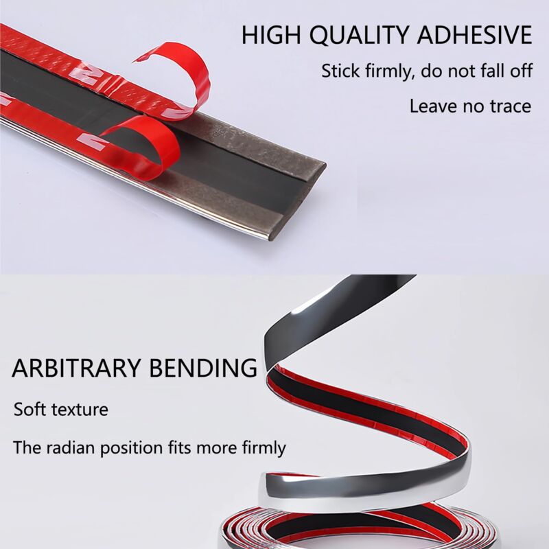 Striscia Adesiva Cromata Per Auto - PVC 10mm X 5m, Argento, Decorazione Carrozzeria - Foto 6