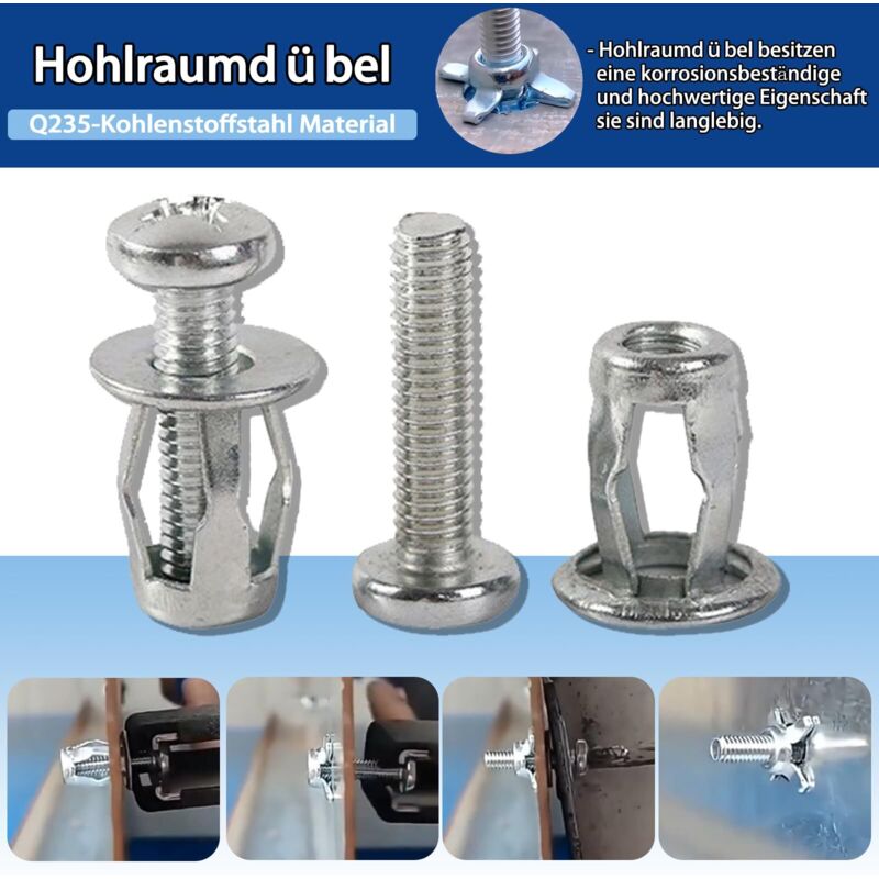 30 Tasselli M8 A Espansione Per Cavità - Dadi A Petalo In Acciaio Per Porte Cave E Lamiera - Foto 7