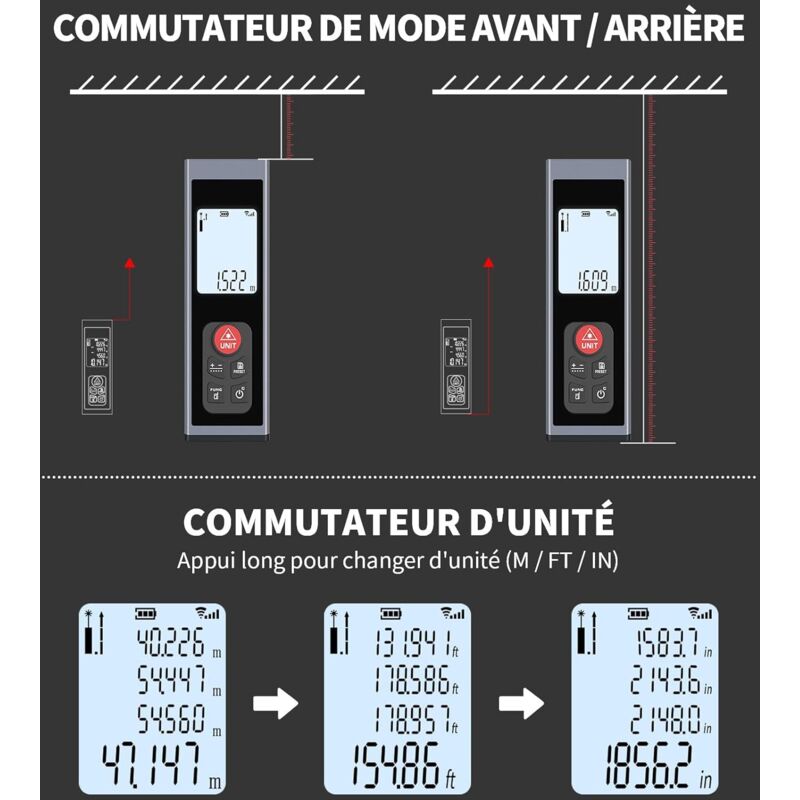 Metro Laser 50M Ricaricabile Type-C - Distanziometro Digitale Con Display LCD, Misura Area/Volume/Pitagorica