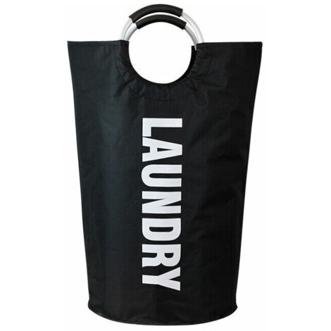 Cesto Per Biancheria Pieghevole In Bambù E Cotone Con Coperchio - Nero - Foto 6