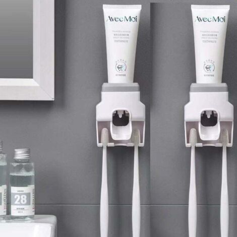 Portaspazzolini Da Parete Con Dispenser Dentifricio - 6 Slot, 2 Tazze Magnetiche Grigio - Foto 4