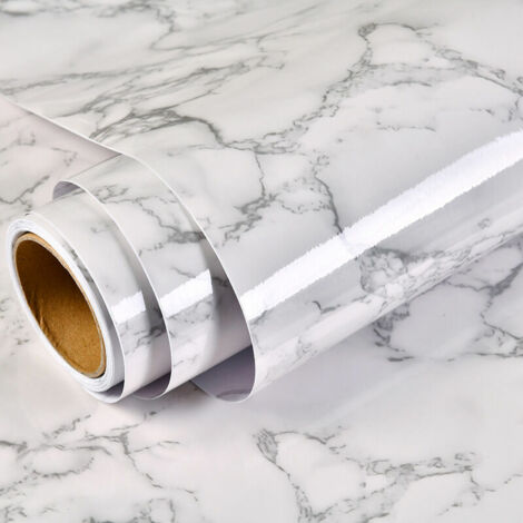 Carta Da Parati Adesiva Effetto Marmo Bianco/Grigio - 40x200 Cm - Impermeabile Per Cucina E Bagno - Foto 5