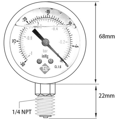 Manometro Pressione 0-60 Bar - Doppia Scala Bar/MPa, Filettatura 1/4" NPT, 60mm - Foto 5