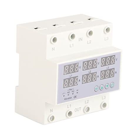 Amperometro Voltmetro Su Guida DIN Trifase CHLT 63 – Protezione Sovratensione E Sottotensione 390-500V CA, 63A, Display Digitale