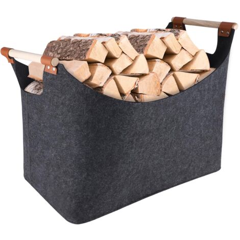 YARDIN 2 Cestini In Legno E Feltro Per Legna Da Ardere – Pieghevoli, 55x30x40 Cm, Grigio Chiaro, 60L