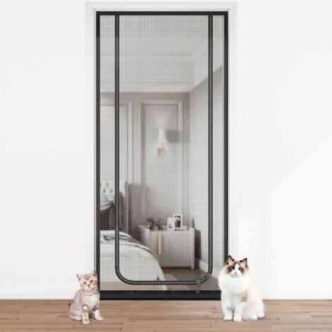Porta a zanzariera per gatti, porta a rete per cani, gatti, zanzare, porta a zanzariera resistente per soggiorno/cucina/camera da letto, cancelletto per gatti con cerniera senza via di fuga (90200)