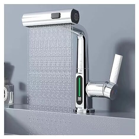 Rubinetto Da Bagno Nero Con Display LED Temperatura – Miscelatore Monocomando, Alimentato Dal Flusso D’acqua