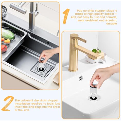 Tappo Per Lavandino Universale 40 Mm - In Ottone Cromato, Altezza Regolabile, Per Bagno E Cucina - Foto 9