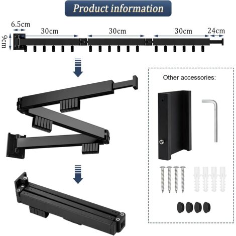 Stendibiancheria pieghevole da parete, 5 barre, acciaio inossidabile, ideale per lavanderia, balcone, bagno, 43 cm (argento) | Leroy Merlin