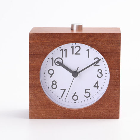 ThreeH Sveglia Da Tavolo In Legno Naturale Con Luci Notturne - Silenziosa (Senza Ticchettio) - Funzionamento A Batteria, Facile Da Usare, Marrone, 9.5x9.5x4.3 Cm - 3