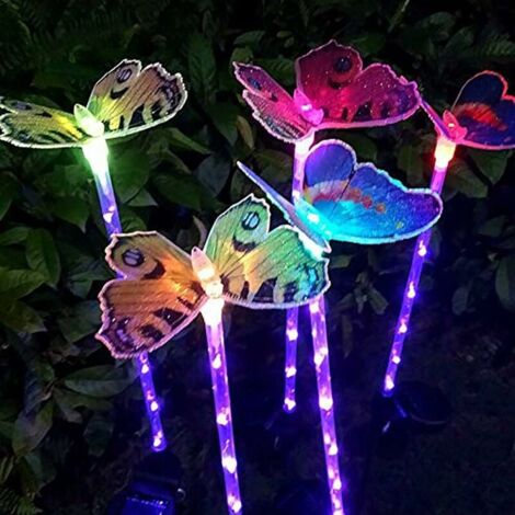 Außenleuchten Solar-Gartenleuchten für den Außenbereich, dekorativ, 3er-Pack solarbetriebene Gartenleuchten mit Schmetterling, mehrfarbig wechselnde LED-Gartenleuchten, T