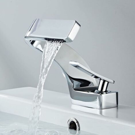 MocArt 2239 Wasserfall Wasserhahn - Gebürstet Silber Mischhahn Für Waschbecken Mit Keramikventil