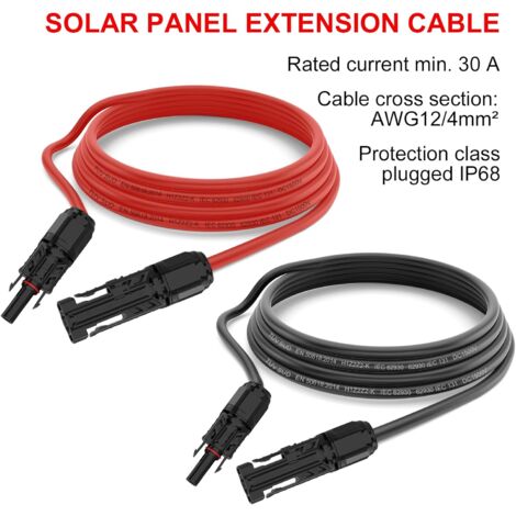 Solarkabel 4mm²/6mm², Solarkabel Verlängerung 1/2/3/5/10M (5M-AWG12/4mm)