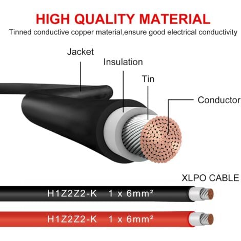 Solarkabel 4mm²/6mm², Solarkabel Verlängerung 1/2/3/5/10M (1M-AWG10/6mm)