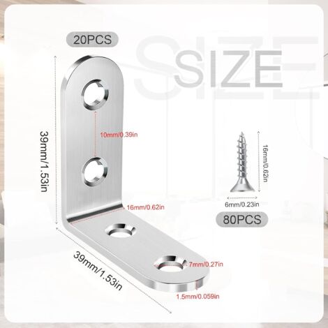 20 Piezas Conectores En Ángulo, Ángulos Metálicos De Acero Inoxidable 90 Grados 40 X 40 Mm Angulos Pequenos Con 80 Tornillos Para Montaje De Soporte En Angulo Muebles Mesa Silla Estanteria Plata 85608482