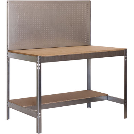 Simonrack – Établi modulable 600 kg – Plateau aggloméré 1445x1510x610 mm – Panneau perforé et étagère inférieure – Fabriqué en Europe