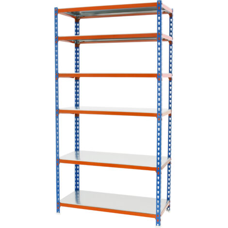 SimonRack Étagère Rangement, 2500x1200x500 mm, 6 Niveaux, 200 kg Capacité de Charge et Point de Flexion, Métal , Étagère Garage, Bleu/Orange/Galvanisé - Simonclick