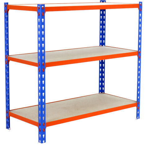 SimonRack Étagère Rangement, 900x1100x500 mm, 3 Niveaux en Boix, 200 kg Capacité de Charge et Point de Flexion, Étagère Garage, Bleu/Orange/Bois - Maderclick (1/5)