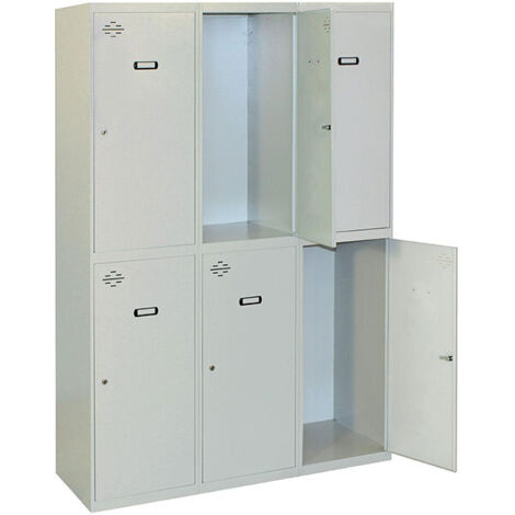 SimonRack Vestiaire Métallique 6 Porte, 3 Modules, 1800x1200x500 mm, Serrure à Clé et Aérations, Gris Simonlocker (1/5)