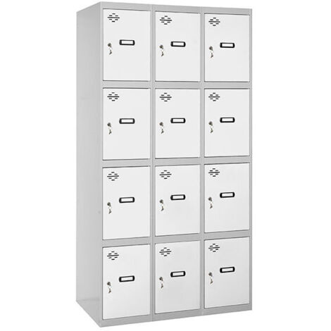 SimonRack Vestiaire Métallique 12 Porte, 3 Modules, 1800x900x500 mm, Serrure à Clé et Aérations, Gris/Blanc Simonlocker (1/5)
