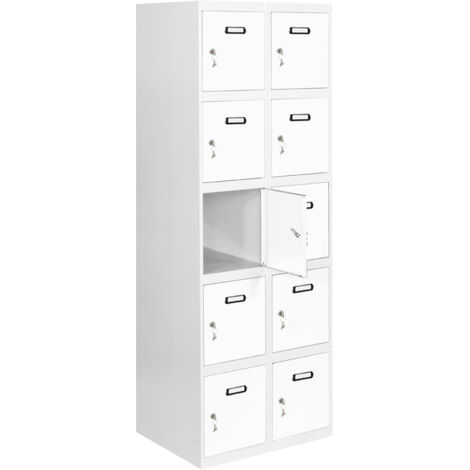 SimonRack Vestiaire Métallique 10 Porte, 2 Modules, 1800x600x500 mm, Serrure à Clé et Aérations, Gris/Blanc Simonlocker (1/5)