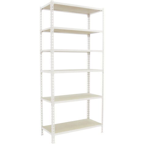 SimonRack Étagère Rangement, 2500x1100x500 mm, 6 Niveaux en Boix, 200 kg Capacité de Charge et Point de Flexion, Étagère Garage, Blanc/Bois - Maderclick