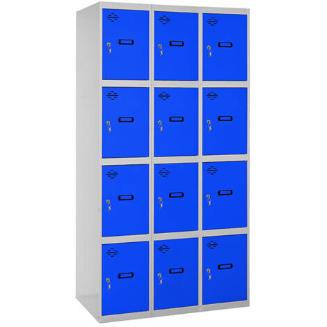 SimonRack Vestiaire Métallique 12 Porte, 3 Modules, 1800x900x500 mm, Serrure à Clé et Aérations, Gris/Bleu Simonlocker (1/5)