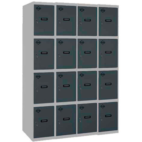 SimonRack Vestiaire Métallique 16 Porte, 4 Modules, 1800x1200x500 mm, Serrure à Clé et Aérations, Gris/Anthracite Simonlocker (1/5)