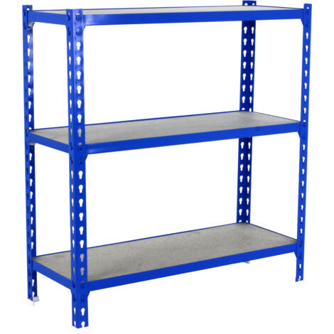 SimonRack Étagère Rangement, 1000x1100x400 mm, 3 Niveaux en Boix, 200 kg Capacité de Charge et Point de Flexion, Étagère Garage, Bleu/Bois - Maderclick (1/5)