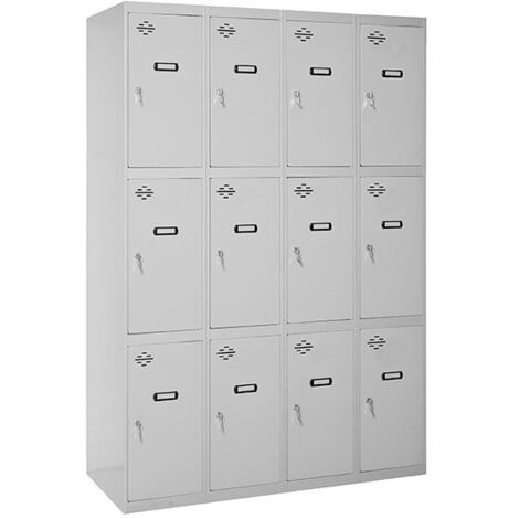 SimonRack Vestiaire Métallique 12 Porte, 4 Modules, 1800x1200x500 mm, Serrure à Clé et Aérations, Gris Simonlocker (1/5)