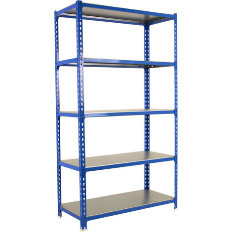 SimonRack Étagère Rangement, 2000x1100x500 mm, 5 Niveaux, 200 kg Capacité de Charge et Point de Flexion, Métal , Étagère Garage, Bleu/Galvanisé - Simonclick (1/5)