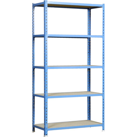 SimonRack Étagère Rangement, 2000x1200x500 mm, 5 Niveaux en Boix, 200 kg Capacité de Charge et Point de Flexion, Étagère Garage, Bleu/Bois - Maderclick (1/5)