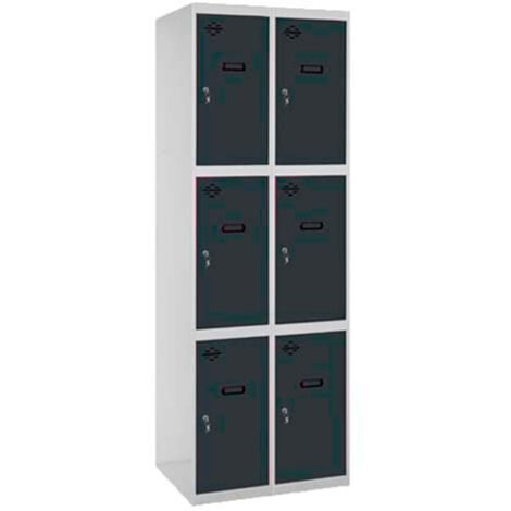 SimonRack Vestiaire Métallique 6 Porte, 2 Modules, 1800x800x500 mm, Serrure à Clé et Aérations, Gris/Anthracite Simonlocker (1/5)