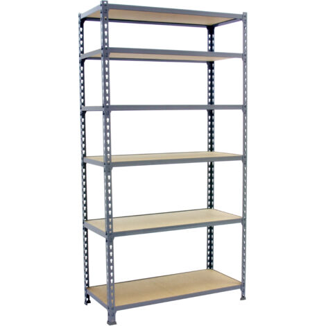 SimonRack Étagère Rangement, 2500x1200x300 mm, 6 Niveaux en Boix, 200 kg Capacité de Charge et Point de Flexion, Étagère Garage, Gris/Bois - Maderclick (1/5)