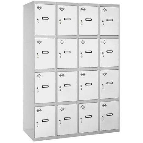 SimonRack Vestiaire Métallique 16 Porte, 4 Modules, 1800x1200x500 mm, Serrure à Clé et Aérations, Gris/Blanc Simonlocker (1/5)