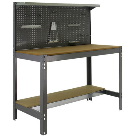 SimonRack Etabli d’Atelier, Capacité de Charge 600 kg, 1445x1210x610 mm, Panneau Perforé, Table de Travail Bricolage, Gris/Bois - Bt-3