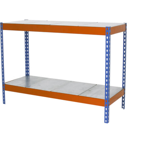 SimonRack Étagère Industrielle, 900x1500x600 mm, 2 Niveaux, 600 kg Capacité de Charge et Point de Flexion, Métal, Étagère Charge Lourde, Bleu/Orange/Galvanisé - Simonforte (1/5)