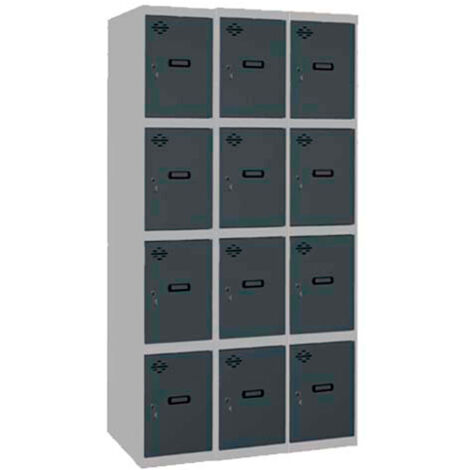 SimonRack Vestiaire Métallique 12 Porte, 3 Modules, 1800x900x500 mm, Serrure à Clé et Aérations, Gris/Anthracite Simonlocker (1/5)