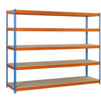 SimonRack Étagère Industrielle, 3000x1500x750 mm, 5 Niveaux en bois, 600 kg Capacité de Charge et Point de Flexion, Étagère Charge Lourde, Bleu/Orange/Bois - Simonforte
