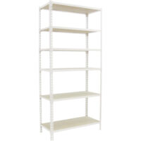 SimonRack Étagère Rangement, 2500x1100x500 mm, 6 Niveaux en Boix, 200 kg Capacité de Charge et Point de Flexion, Étagère Garage, Blanc/Bois - Maderclick