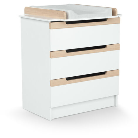 Commode 3 tiroirs avec plan à langer AT4 Carrousel Blanc et hêtre