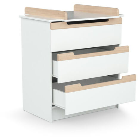 Commode 3 tiroirs avec plan à langer AT4 Carrousel Blanc et hêtre