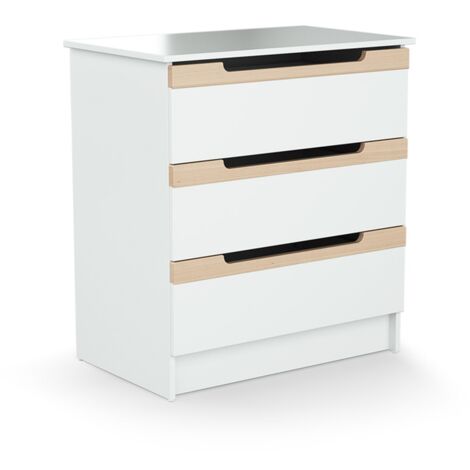 Commode 3 tiroirs avec plan à langer AT4 Carrousel Blanc et hêtre