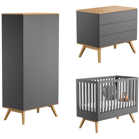 Chambre complète lit bébé - commode à langer - armoire Vox Nature Gris